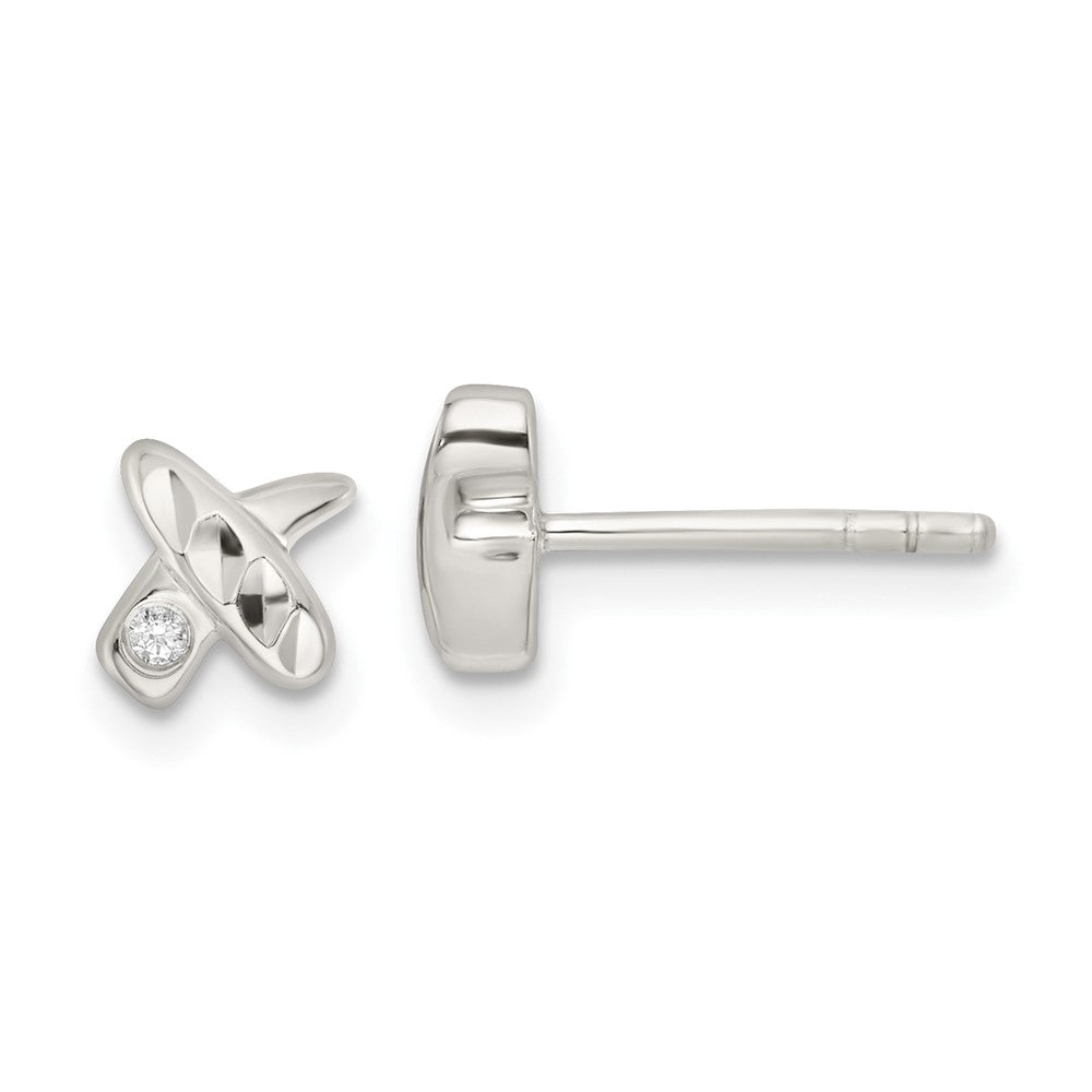 Sterling Silver Polished D/C X CZ Post Earrings