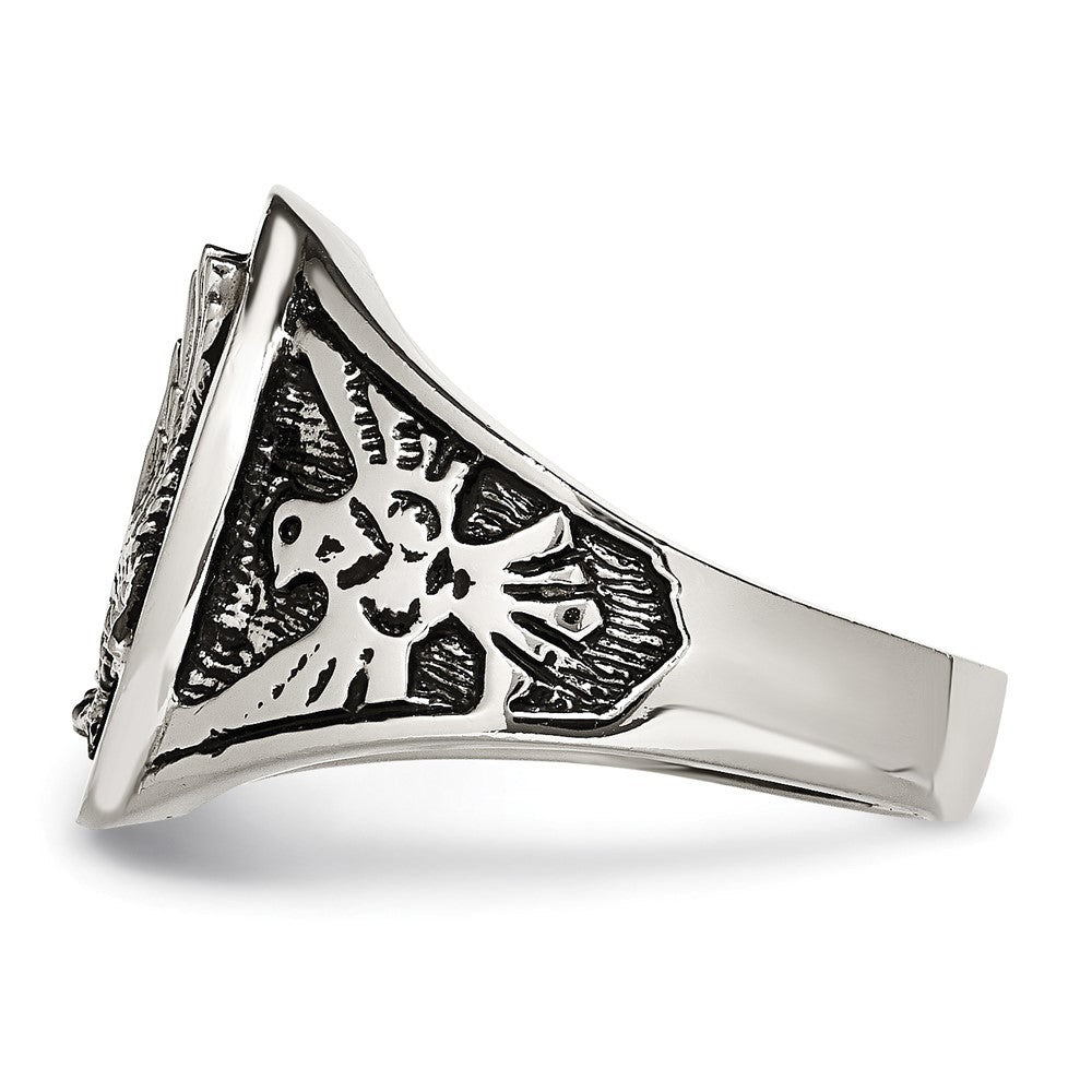 Stainless Steel Polished and Textured Enameled Eagle Ring Size - 11