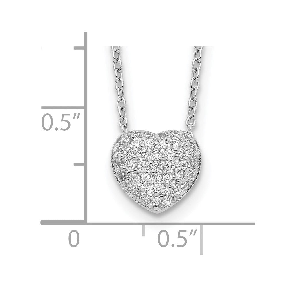 Sterling Silver Rhodium Plated CZ Heart w/1.5in ext Necklace 14 Inches