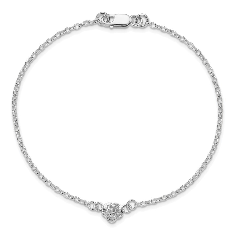 Sterling Silver Flower Charm Anklet 9 inches