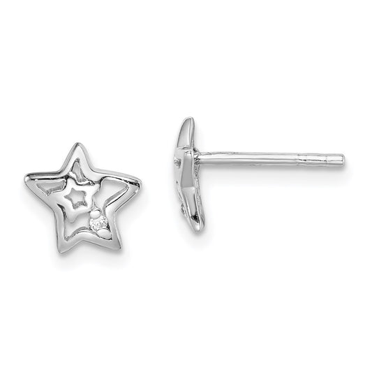 Sterling Silver Rhodium-plated CZ Star Post Earrings