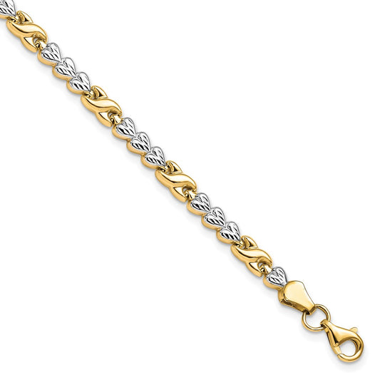 10K w/Rhodium D/C Infinity and Heart Bracelet 7.5  inches
