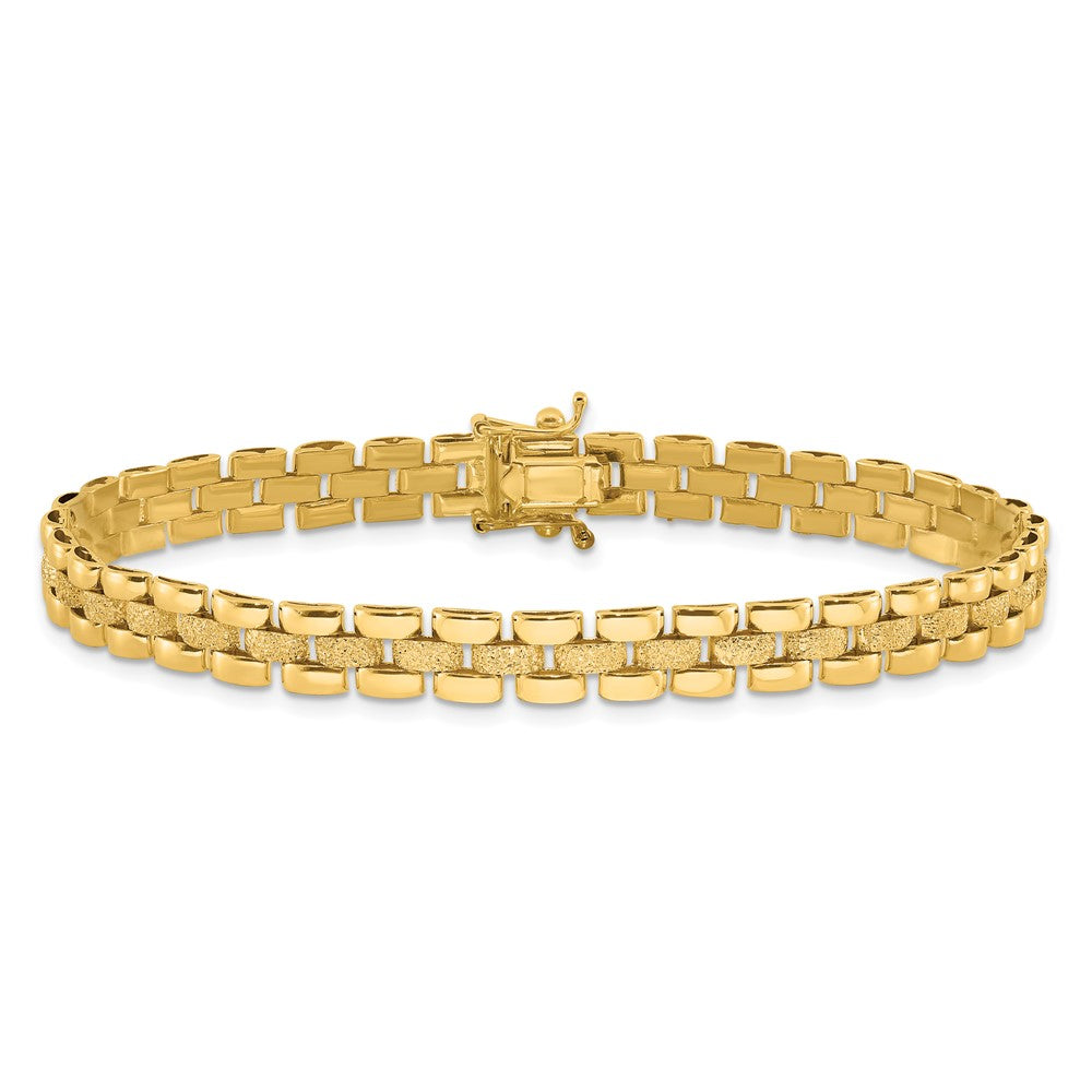 14K Polished and Textured Fancy Link Bracelet 7.5  inches