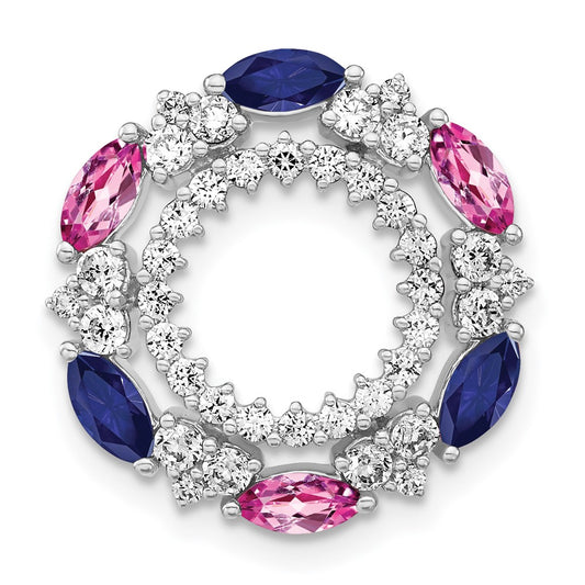 14k 5/8 carat Lab Grown Diamond VS/SI+ G+ and Lab Created Pink and Blue Sapphire Chain Slide Pendant