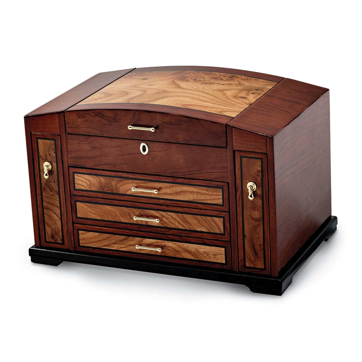 Bubinga Veneer Elm Burl 3 Drawer Jewelry Box