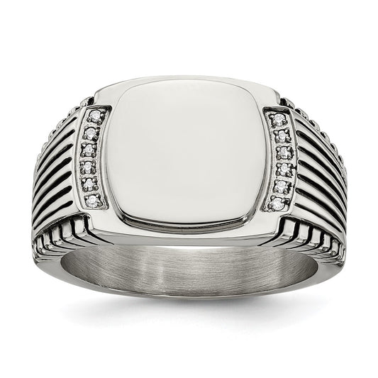 Stainless Steel Polished with CZ Signet Ring Size - 9