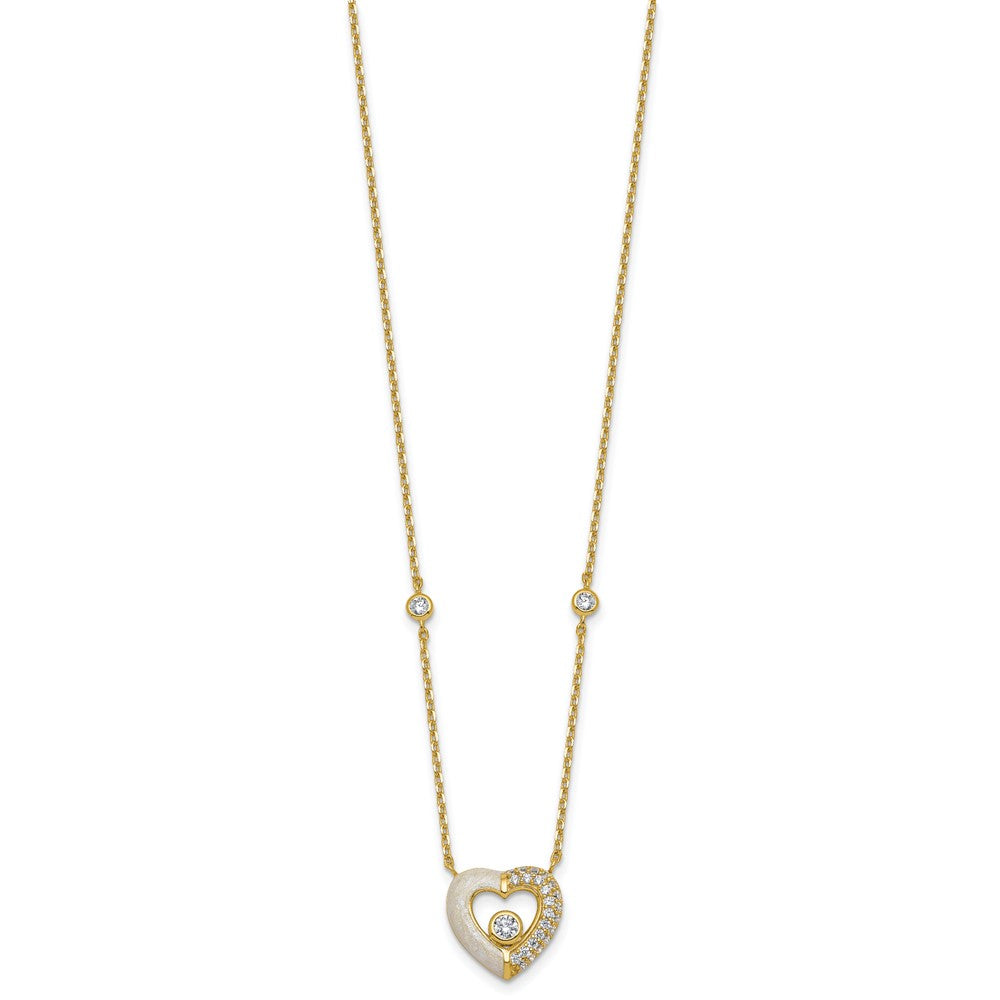 Sterling Silver Gold-tone Polished CZ and Champagne Enamel Open Heart 16 inch with 2 inch Extension Necklace 16 Inches