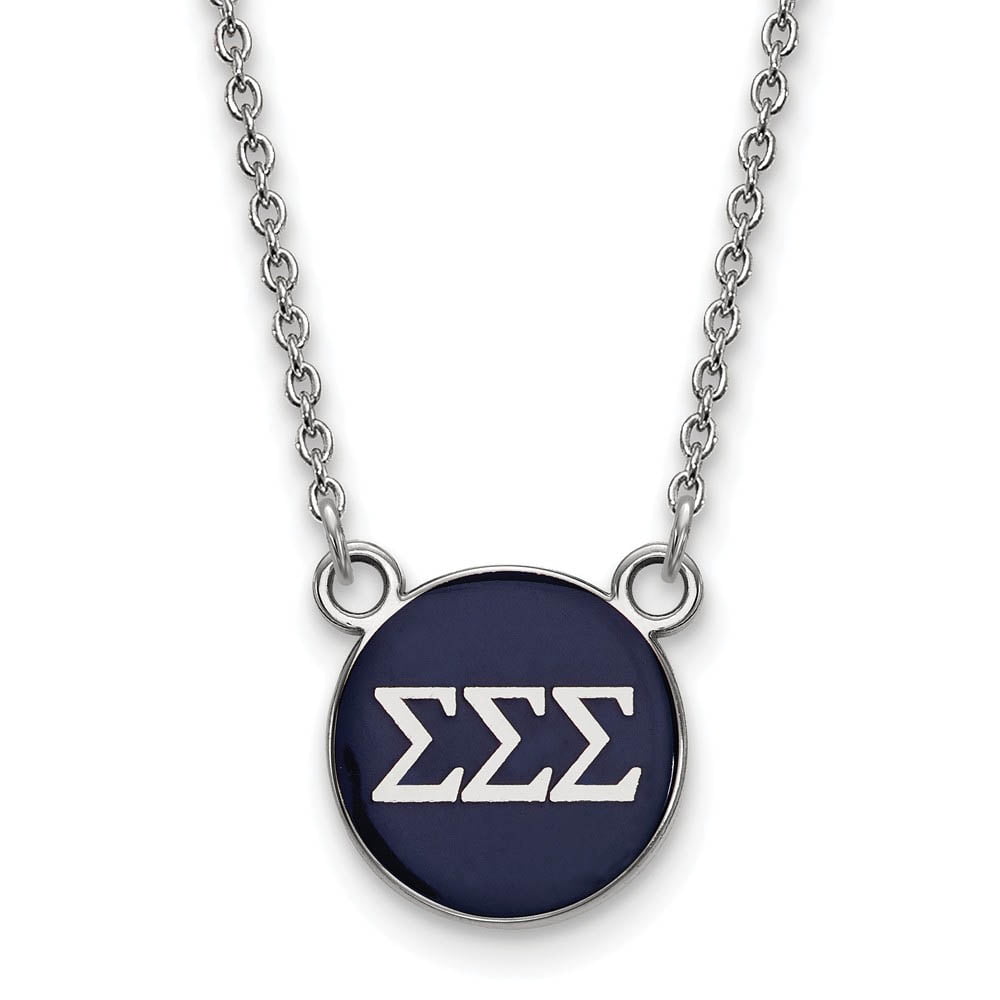 Sterling Silver 18in Official Licensed Greek Sororities Sigma Sigma Sigma (???) XS Enamel Pendant w/Necklace