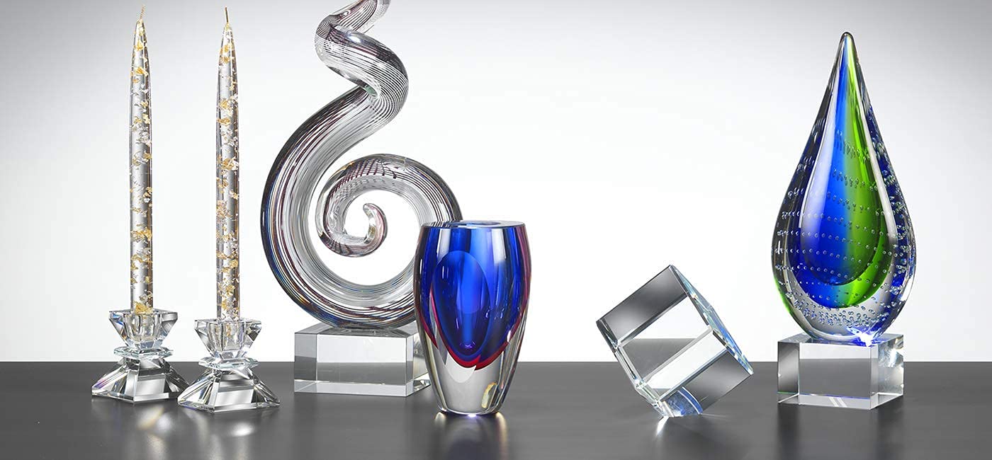 Entangle Murano Style Art Glass Centerpiece on Crystal Base H10"