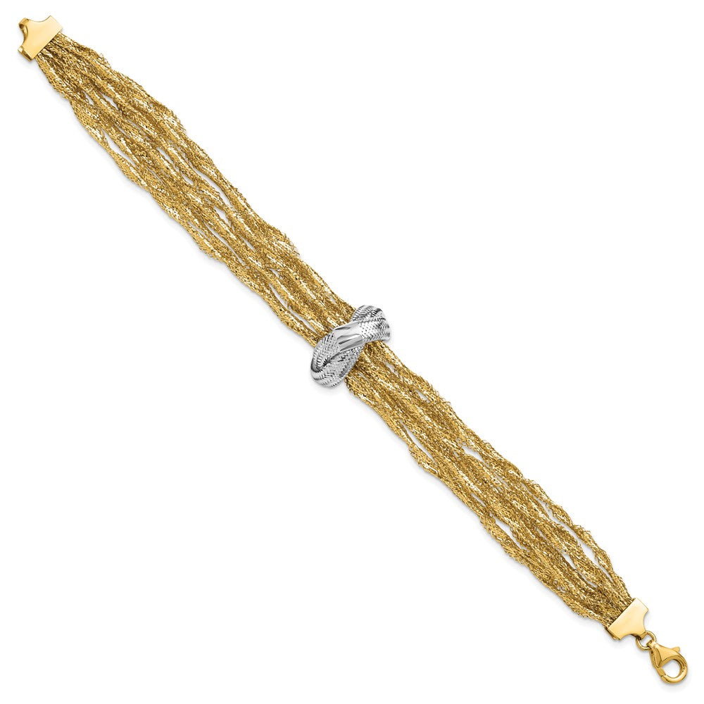 14K with Rhodium Polished Knot Mesh Multi-strand Bracelet 7.5  inches