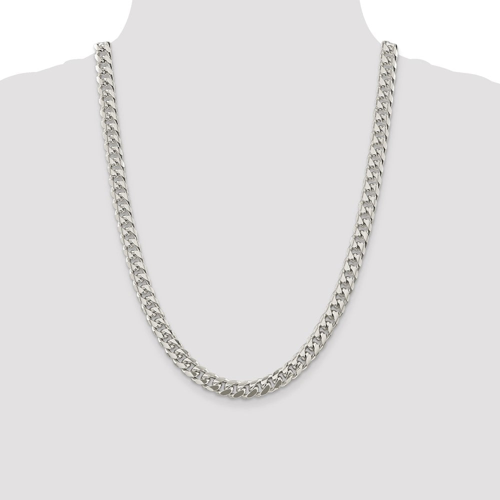 Sterling Silver 8.5mm Domed w/ Side D/C Curb Chain 24 Inches