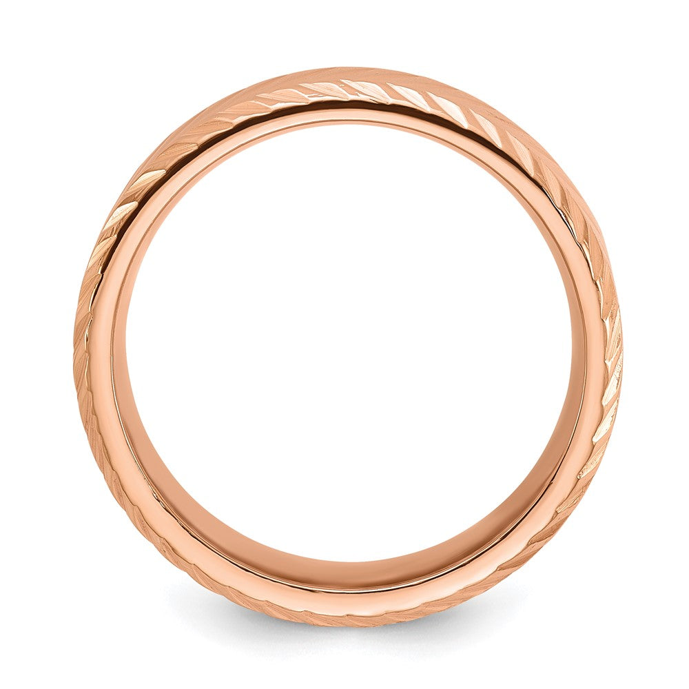 Chisel Stainless Steel Polished Rose IP-plated Grooved 8mm Band Size - 11.5