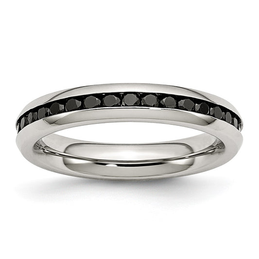 Stainless Steel Polished 4mm Black CZ Ring Size - 8