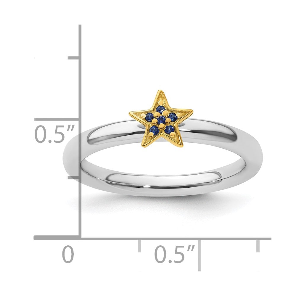 SS Stackable Expression Gold-Plated Cr. Sapphire Star Ring Size -10