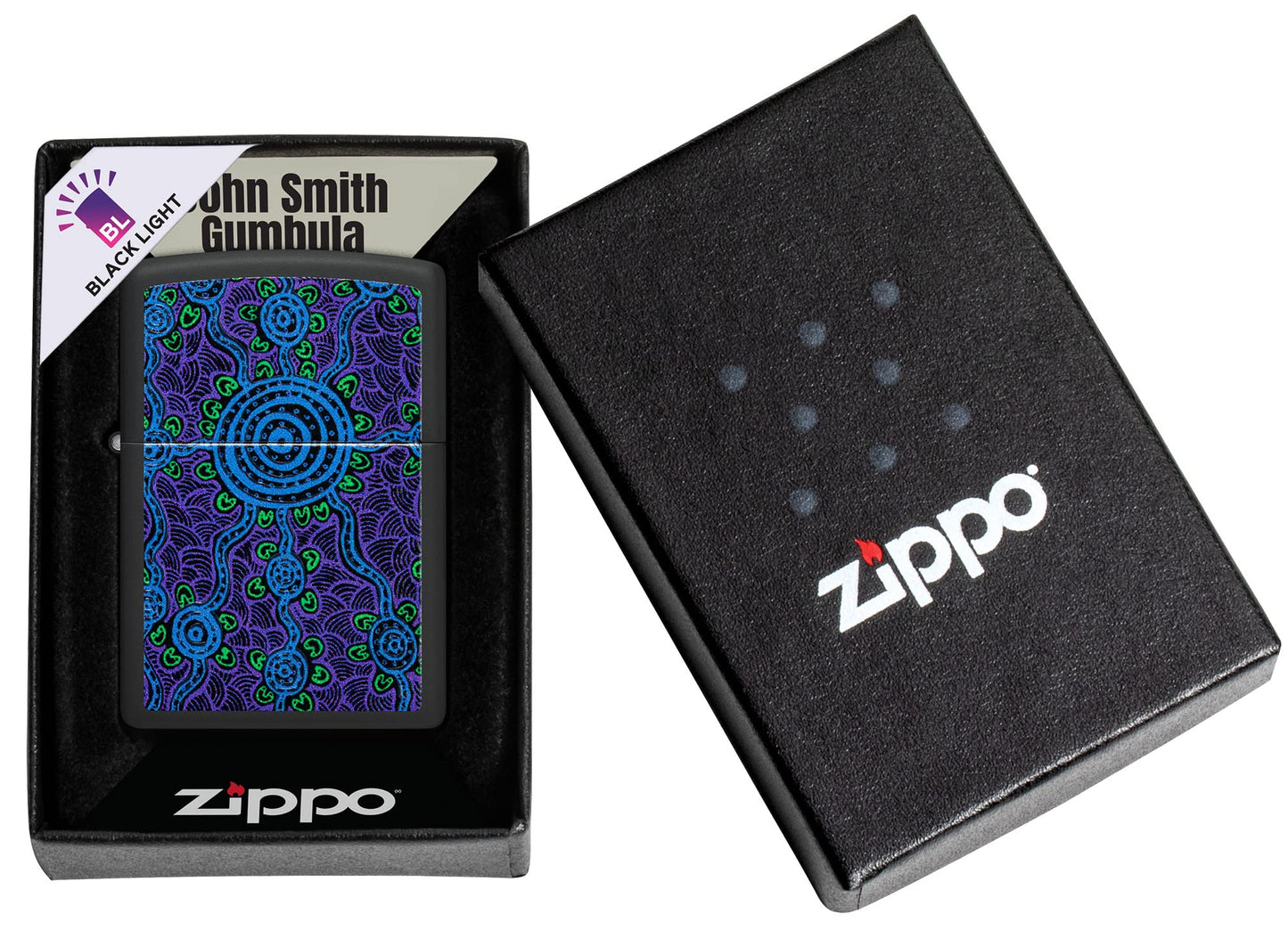 Zippo John Smith Gumbula Black Light Design Black Matte Pocket Lighter