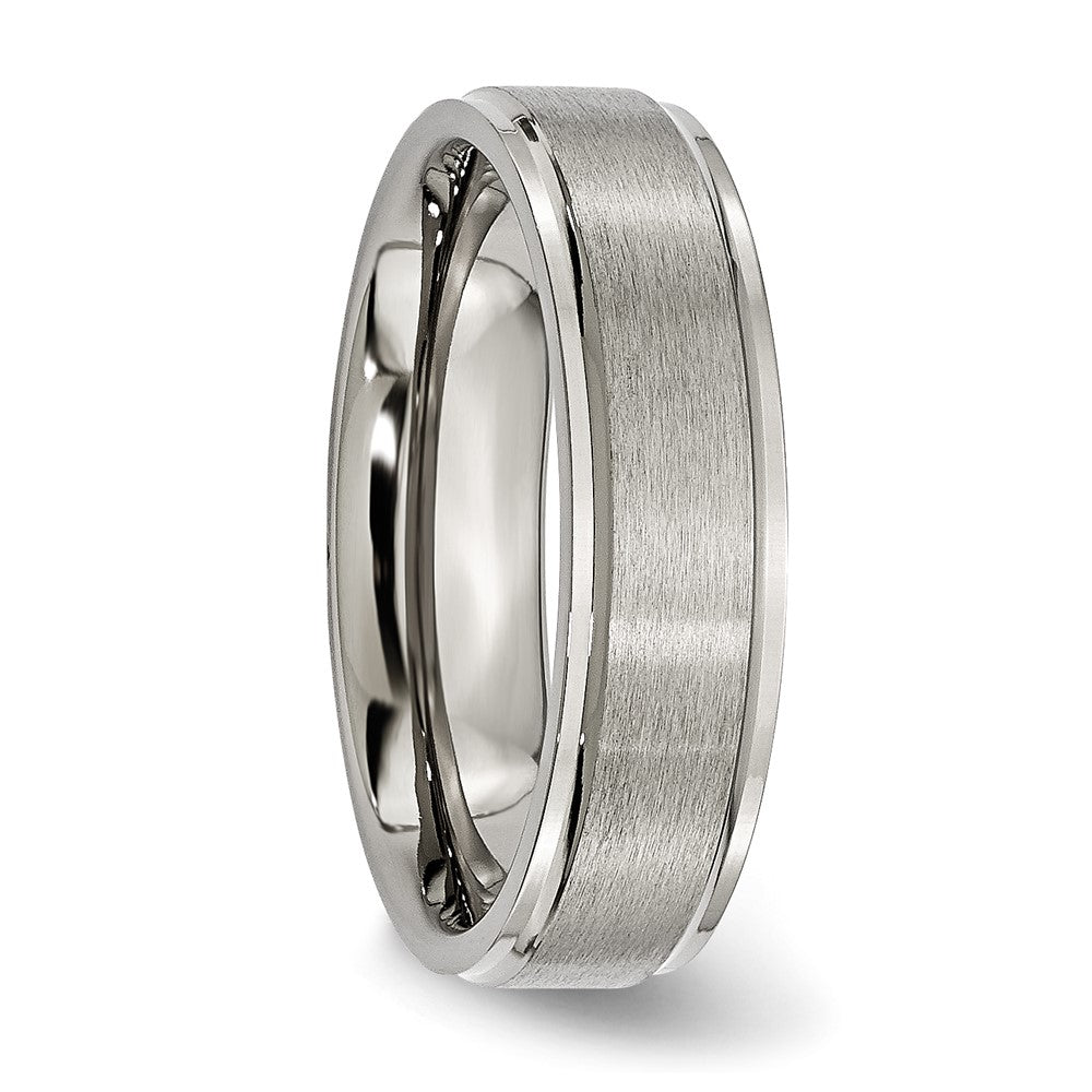 Titanium Brushed Center 6mm Ridged Edge Band Size - 6
