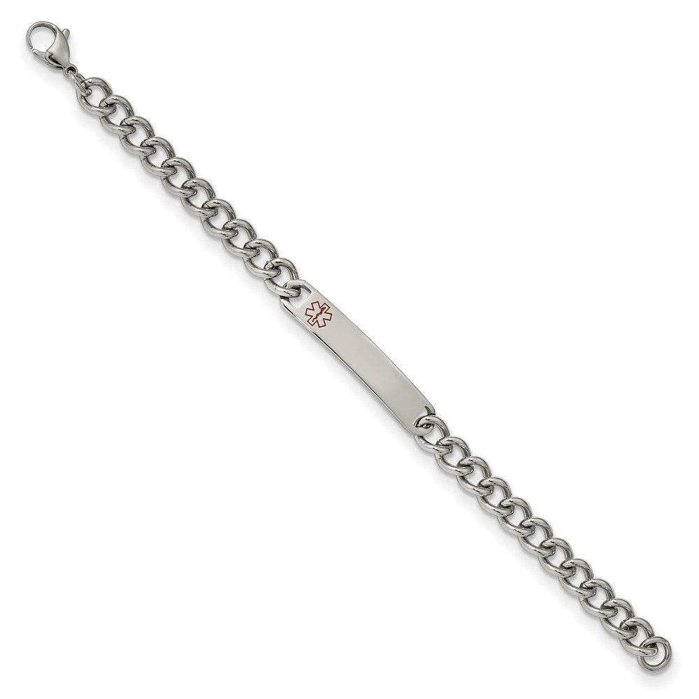 Stainless Steel Polished with Red Enamel 8in Medical ID Bracelet 8 inches
