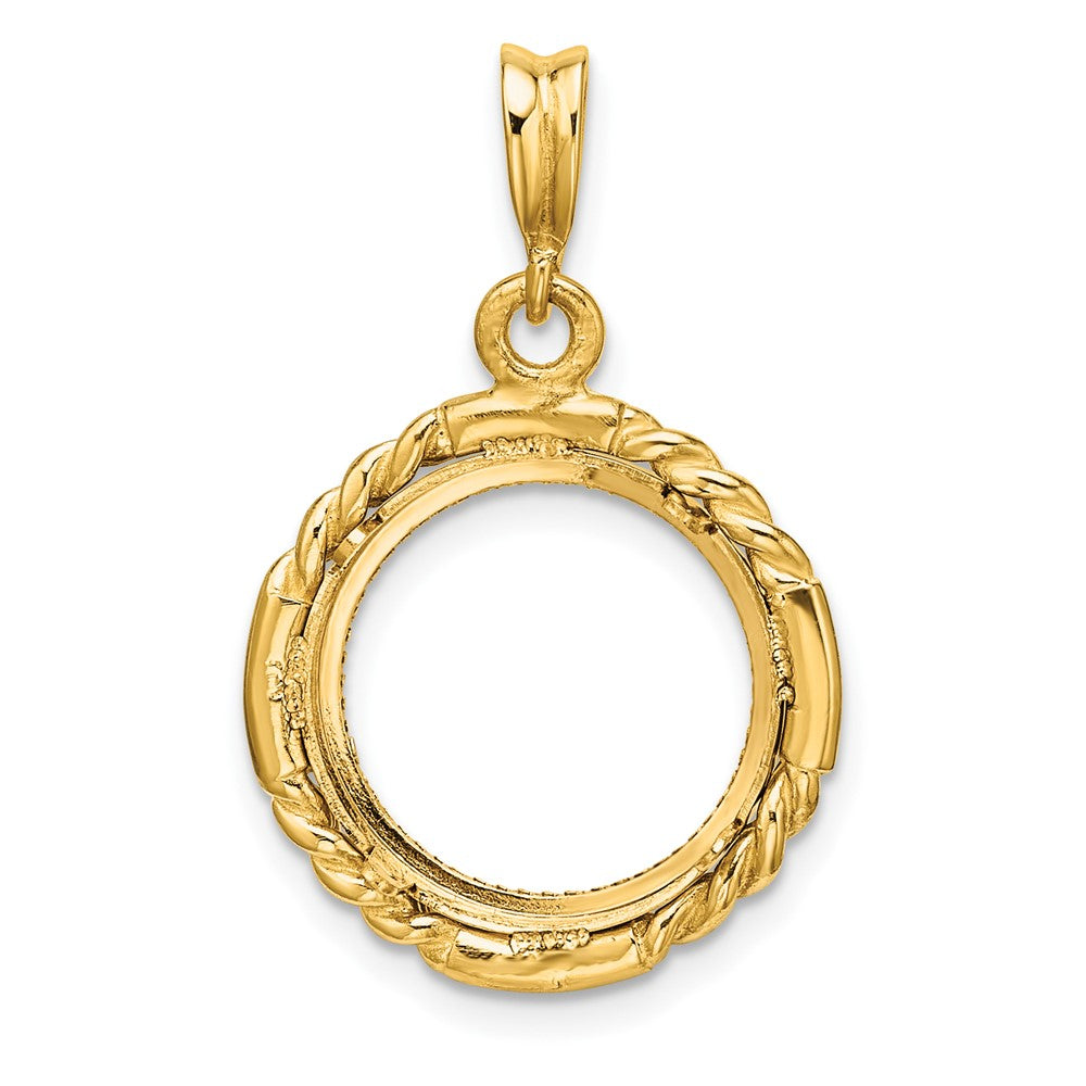 Wideband Distinguished Coin Jewelry 14k Polished Quadruple Twist and Diamond-cut 14.0mm Prong Coin Bezel Pendant