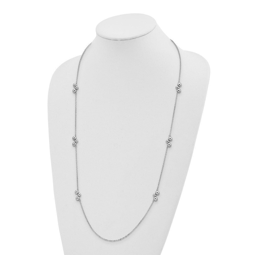 Sterling Silver Rhodium-plated Polished Beaded Necklace