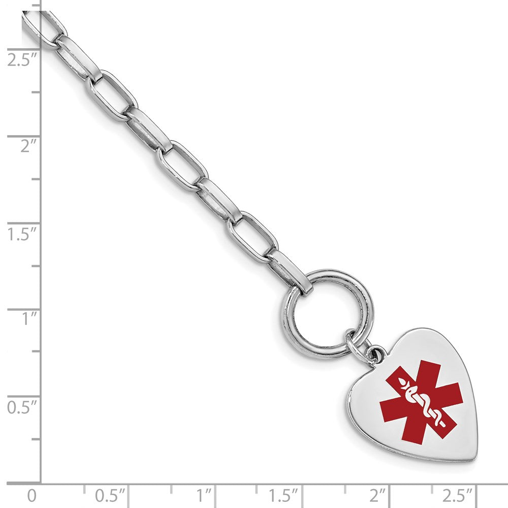 Sterling Silver Rhodium Engraveable Enamel Heart Medical ID Bracelet 7.75 inches
