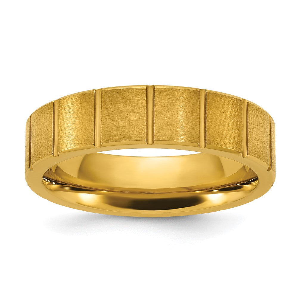 Chisel Titanium Polished Yellow IP-plated Grooved 6mm Band Size - 8