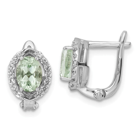 SS RH-plated 1.74t.w. Green Quartz/WT Oval Hinged Earrings