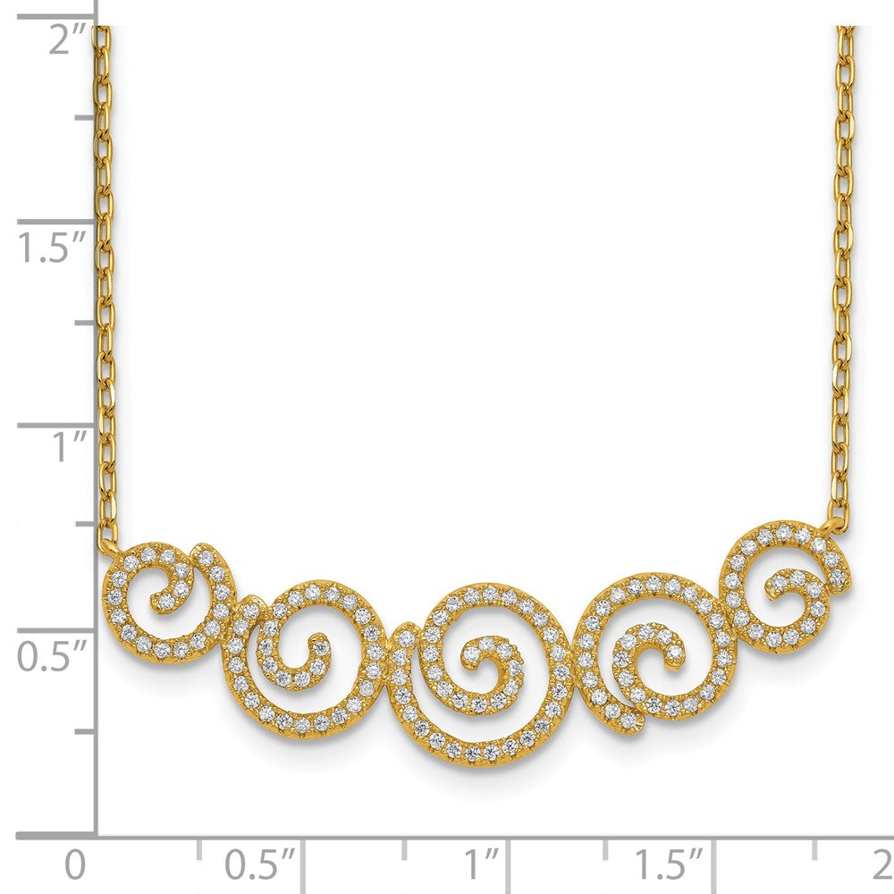 Sterling Shimmer Sterling Silver Gold-tone Flash gold-plated 133 Stone CZ Swirls Necklace with 2 inch extender 16 Inches