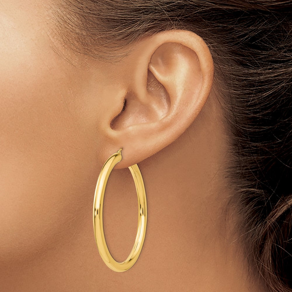 10K Polished 4mm Tube Hoop Earrings
