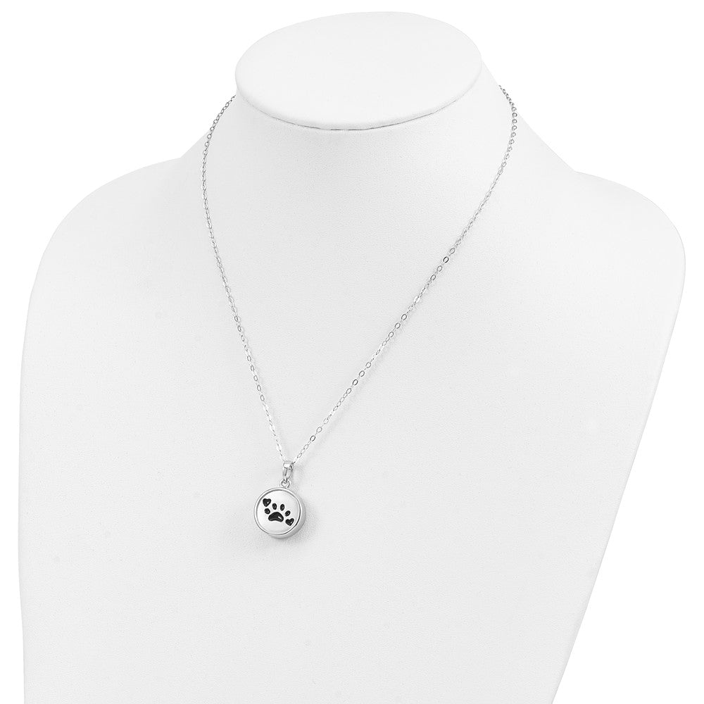 Sentimental Expressions Sterling Silver Rhodium-plated Enameled Paw Print Ash Holder 18 Inch Necklace 18 Inches