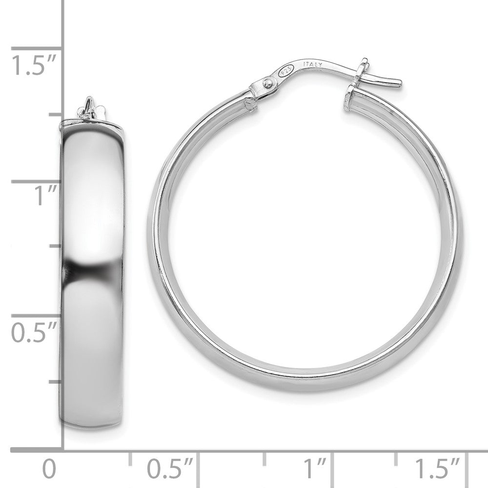 Sterling Silver RH-plated Polished Hinged Hoop Earrings