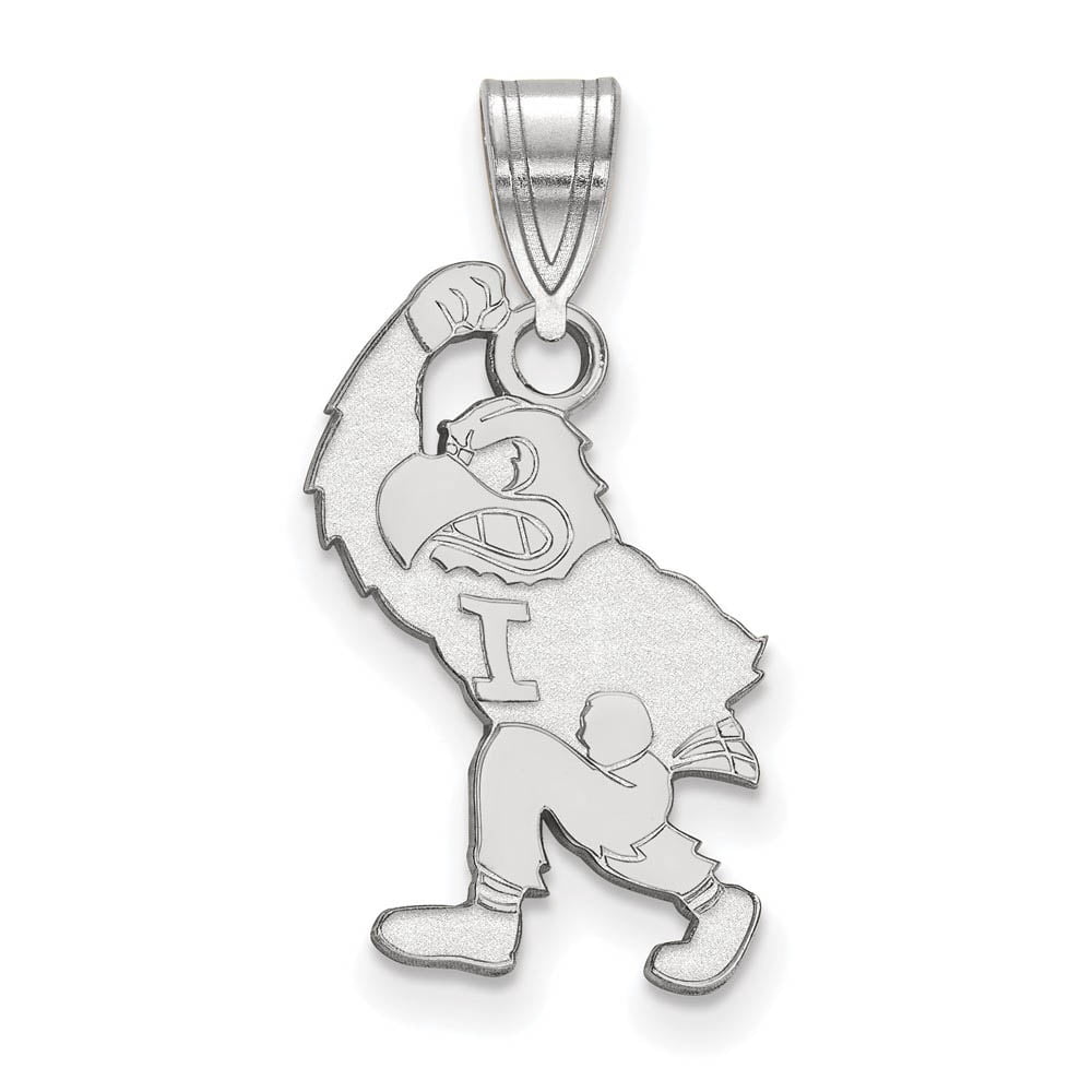 Sterling Silver Rhodium-plated LogoArt University of Iowa Hawk Mascot Large Pendant QSS077UIA