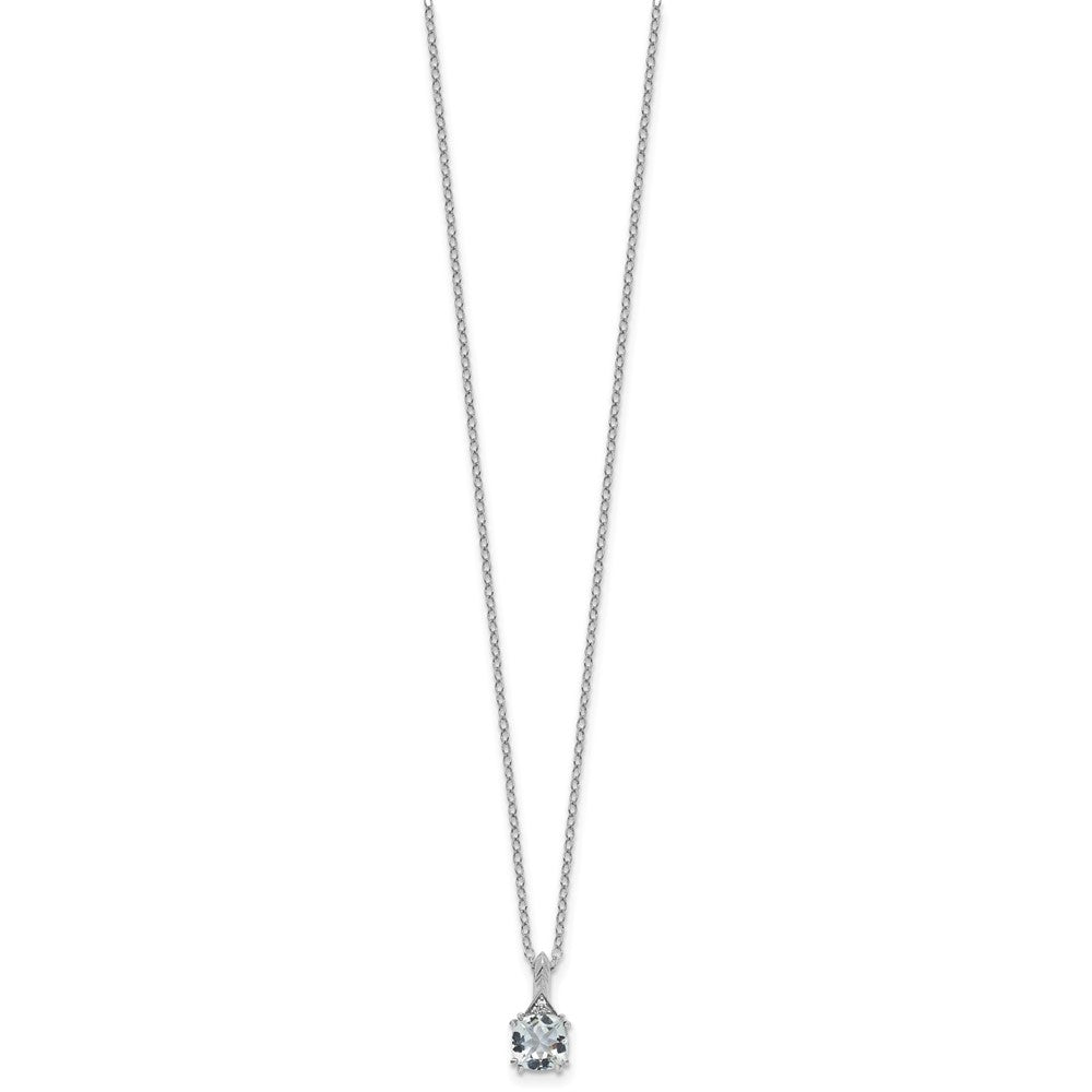 Sterling Silver Aquamarine Diamond Pendant w/Chain 6mm AQ