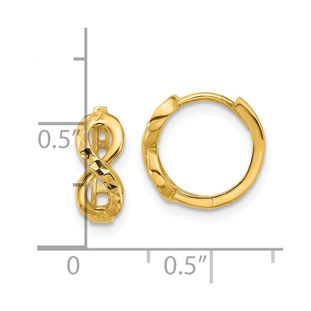 10K Polished and Diamond-cut Infinity Huggie Hoop Earrings