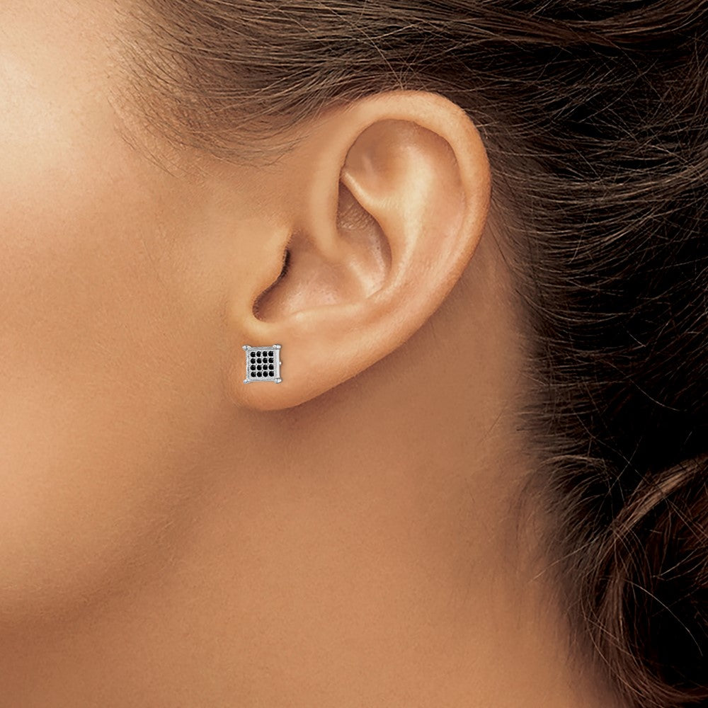 Sterling Silver Rhodium-plated Black Pav‚ CZ Square Post Earrings