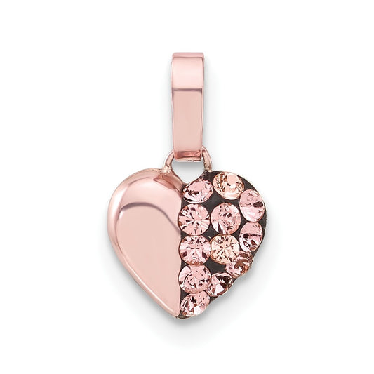 Sterling Silver Rose-tone Ceramic-plated Crystal Heart Pendant