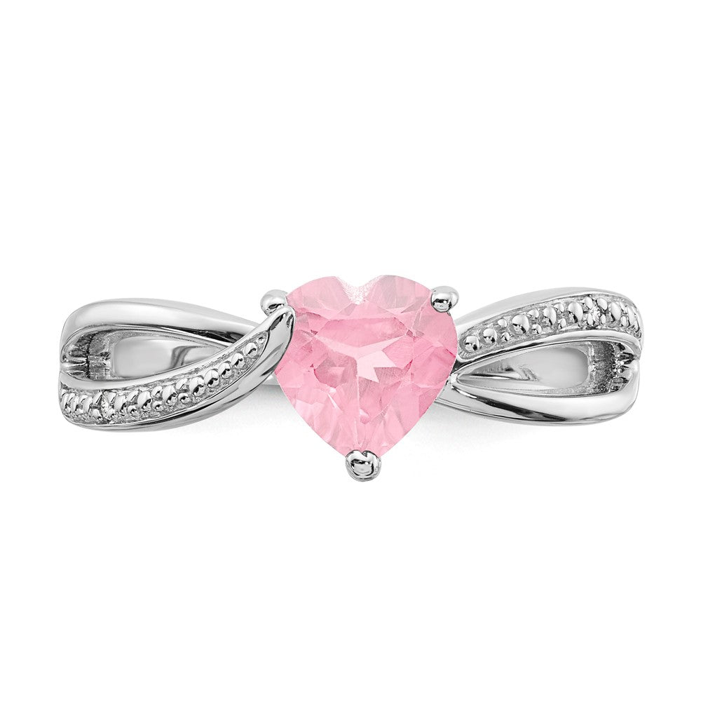 Sterling Silver Heart Shaped Pink CZ & Diamond Ring