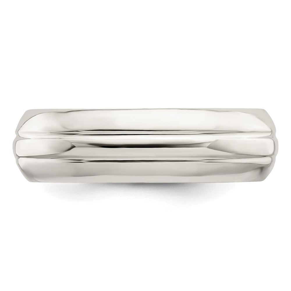 Sterling Silver 6mm Polished Domed Grooved Fancy Band Size 13.5
