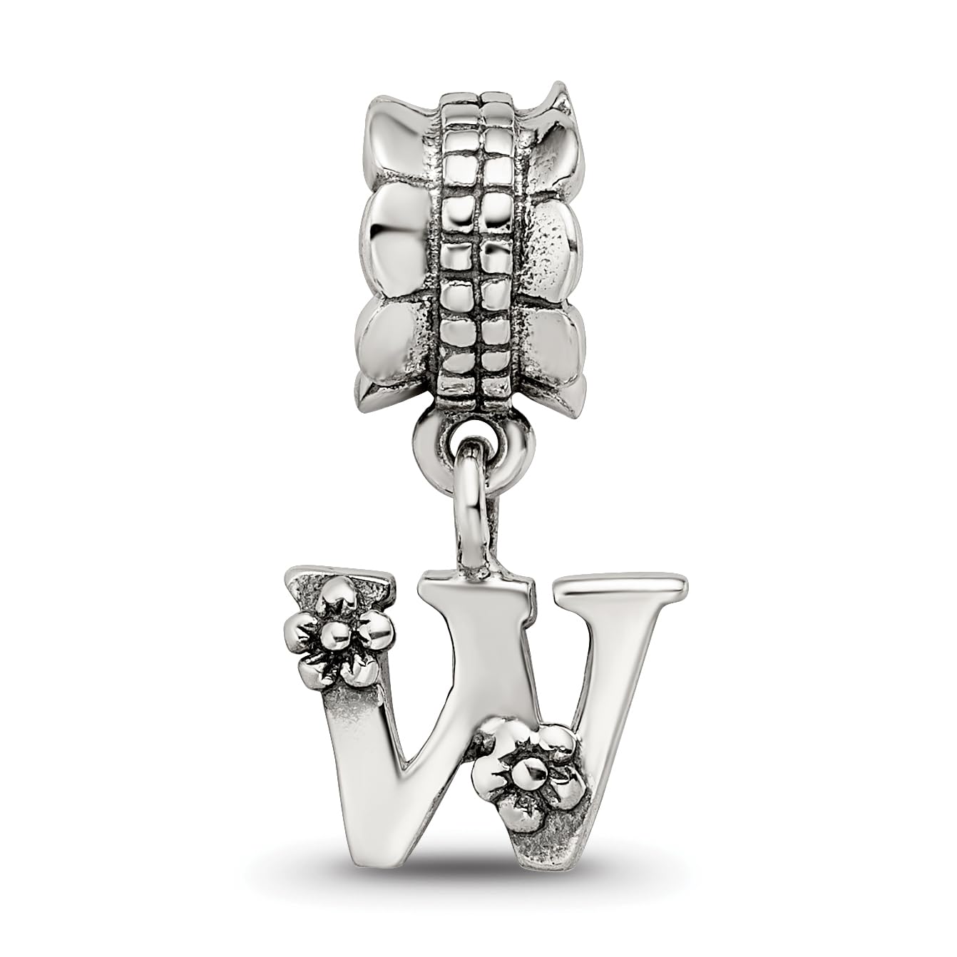 925 Sterling Silver Polished Artisan Oxidized Reflections Letter Name Personalized Monogram Initial W Dangle Bead Charm