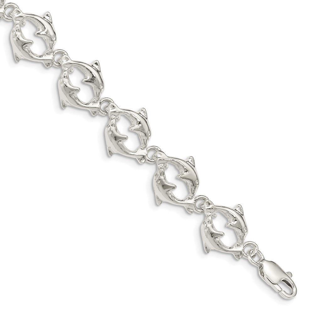 Sterling Silver Dolphins Bracelet 7 inches
