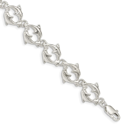 Sterling Silver Dolphins Bracelet 7 inches