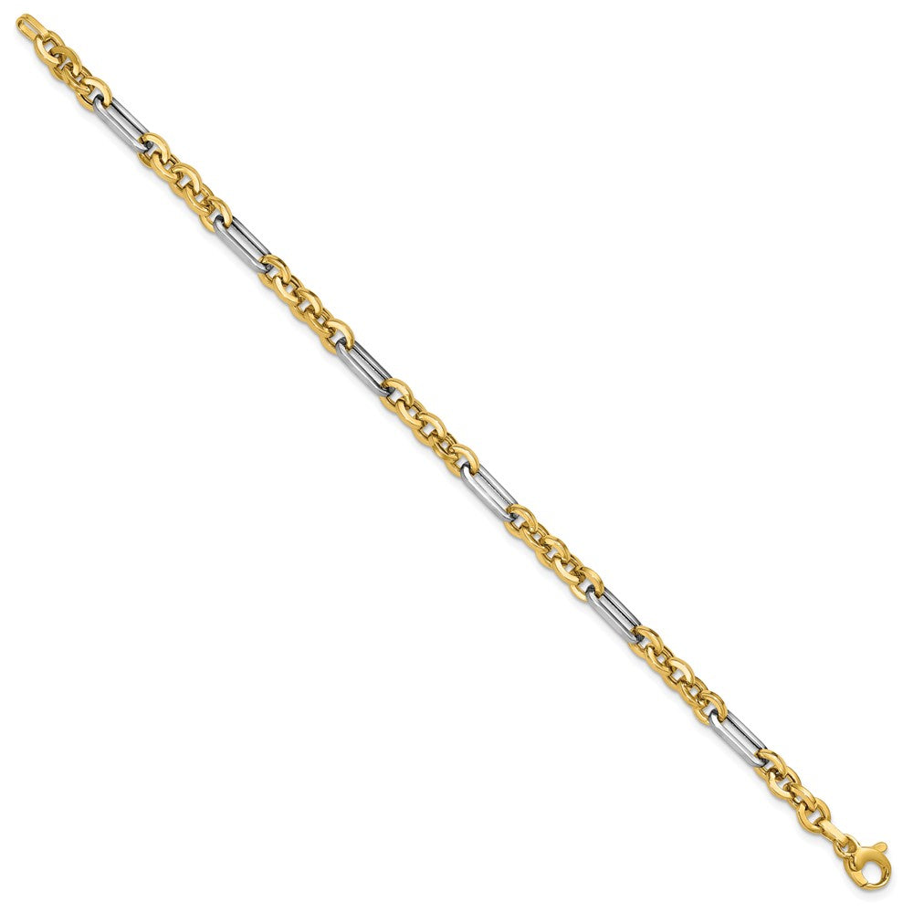 14K w/White Rhodium Polished Cable and Paperclip Link Bracelet 7.5  inches