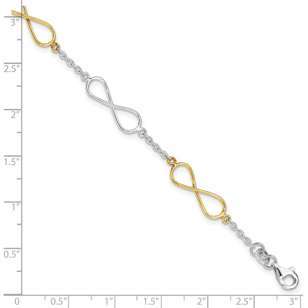 Sterling Silver Polished Flash Gold Infinity Symbol Bracelet 7.5 inches