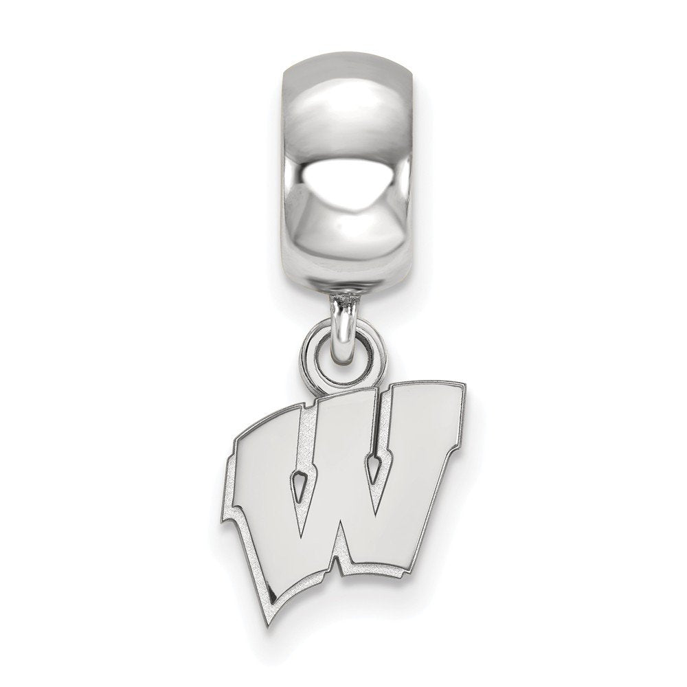 Sterling Silver Rhodium-plated LogoArt University of Wisconsin Letter W Extra Small Dangle Bead Charm