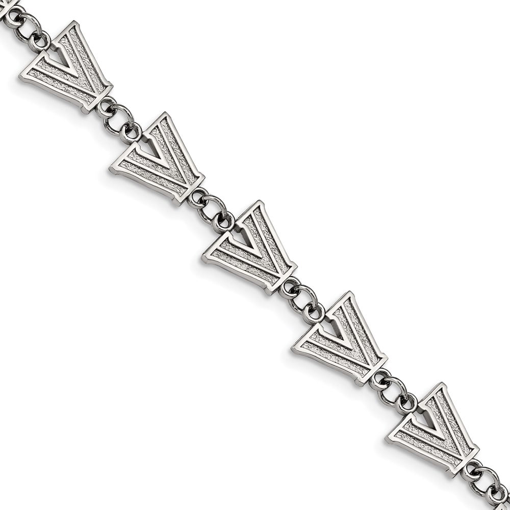 Stainless Steel LogoArt Villanova University Letter V Link 6.5 inch Bracelet with 1.5 inch Extender QST515VIL