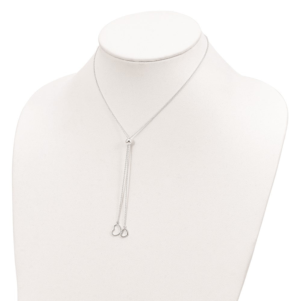 Sterling Silver Polished 2-Heart Adjusts up to 19.5 inch Necklace 19.5 Inches
