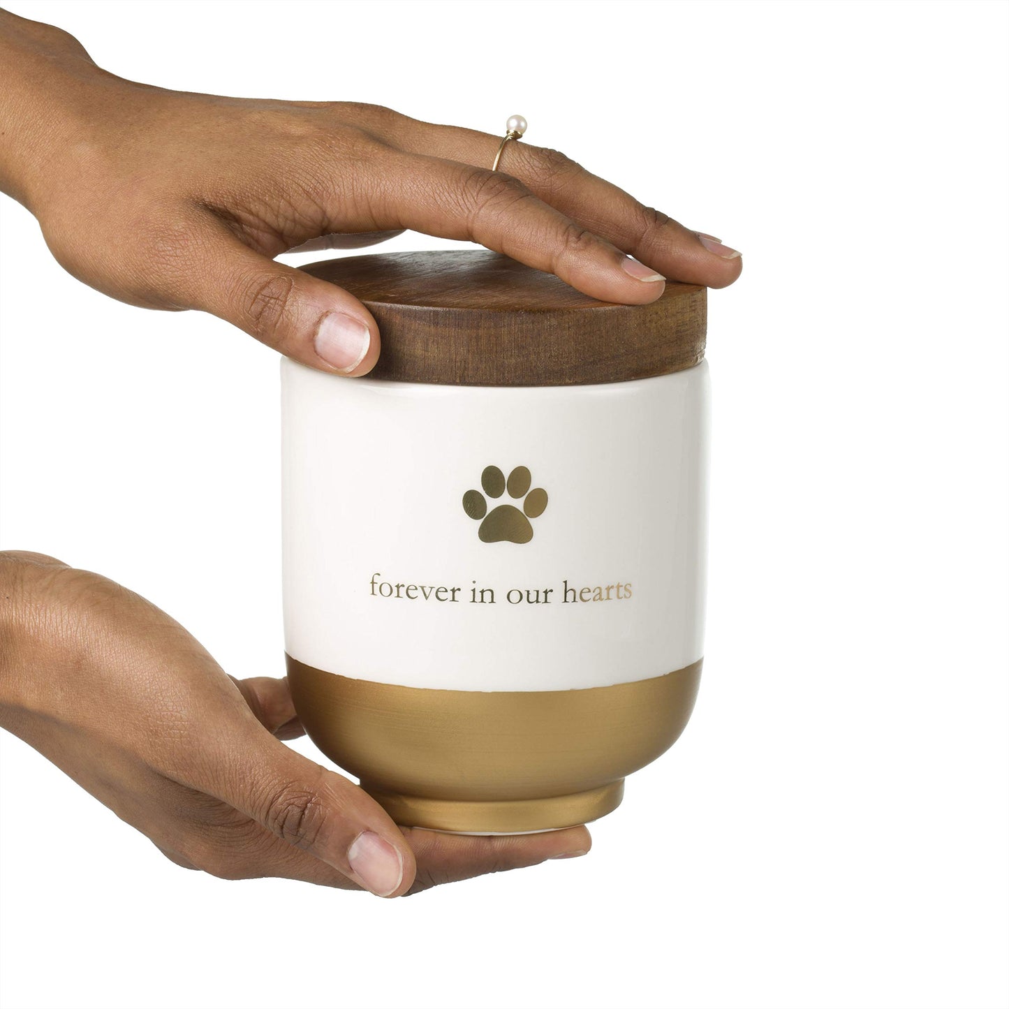FOREVER IN OUR HEARTS Brown Ceramic Pet Memory Jar with Wooden Lid