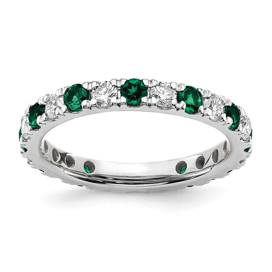 14k White Gold 7/8 carat Lab Grown Diamond VS/SI+ G+ and Lab Created Emerald Size 8 Eternity Band