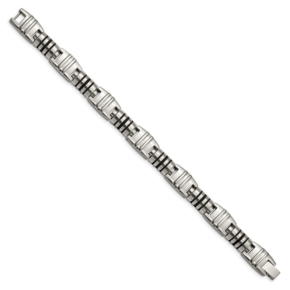 Stainless Steel Brushed and Polished with Black Enamel 8.25in Bracelet