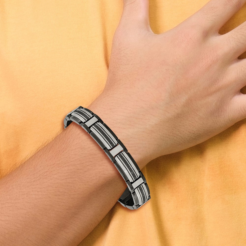 Stainless Steel Polished Black IP-plated with Black CZ 8.75in Bracelet 8.75 inches
