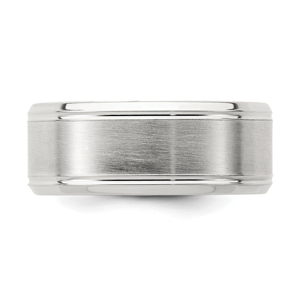 Sterling Silver Rhodium-plated 8mm Brushed Fancy Band Size 7
